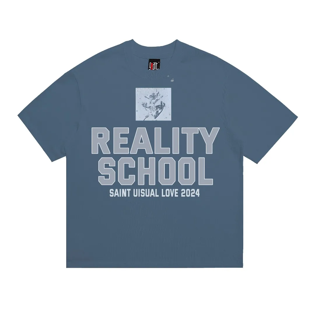 Saint Michael SCHOOL niche print distressed retro Vintage loose short-sleeved top with digital white ink direct printing, the fabric is breathable and the pattern is three-dimensional and clear. Fabric: Double yarn 240g Style number: S918 Size: S-M-L-XL Color: Blue Price: P110